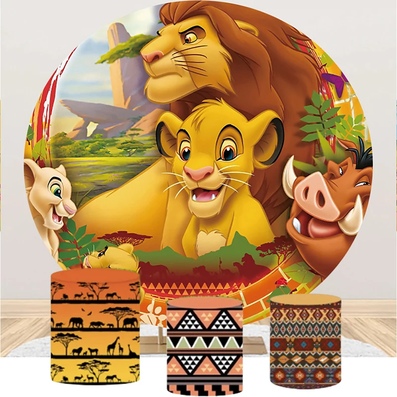 The Lion King Nala Round Backdrop Elastic 3 Cylinder Covers Background Photography Baby Shower Birthday Party Decor Plinth Cover