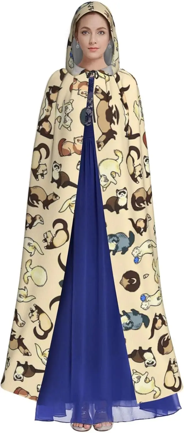 Hairy Ferret print Adult Hooded Cape Carnival Festival Cape Cosplay Robe Costume party Gothic Carnival