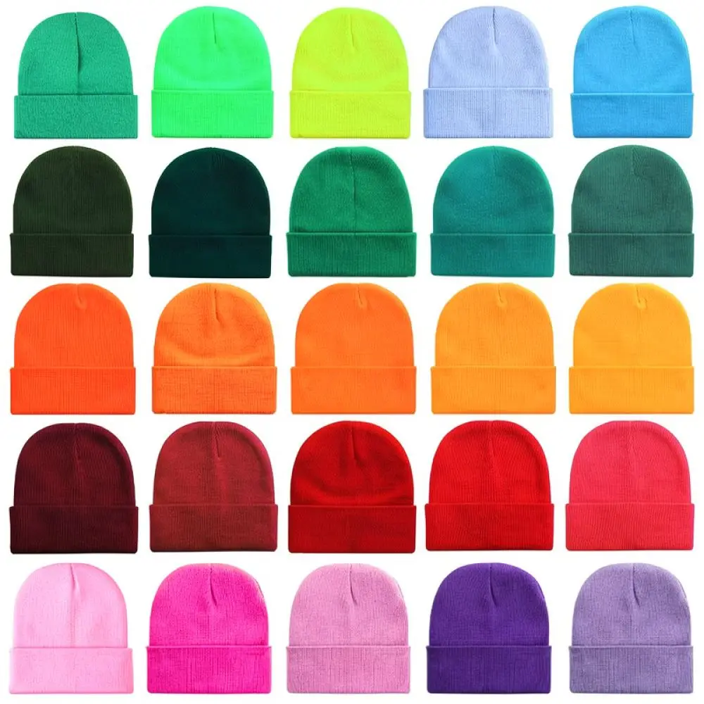 Knitted Beanie Hat Unisex Winter Warm Cotton Skull Cap Solid Color Soft Elastic Headwear Stylish Outdoor Autumn Accessory