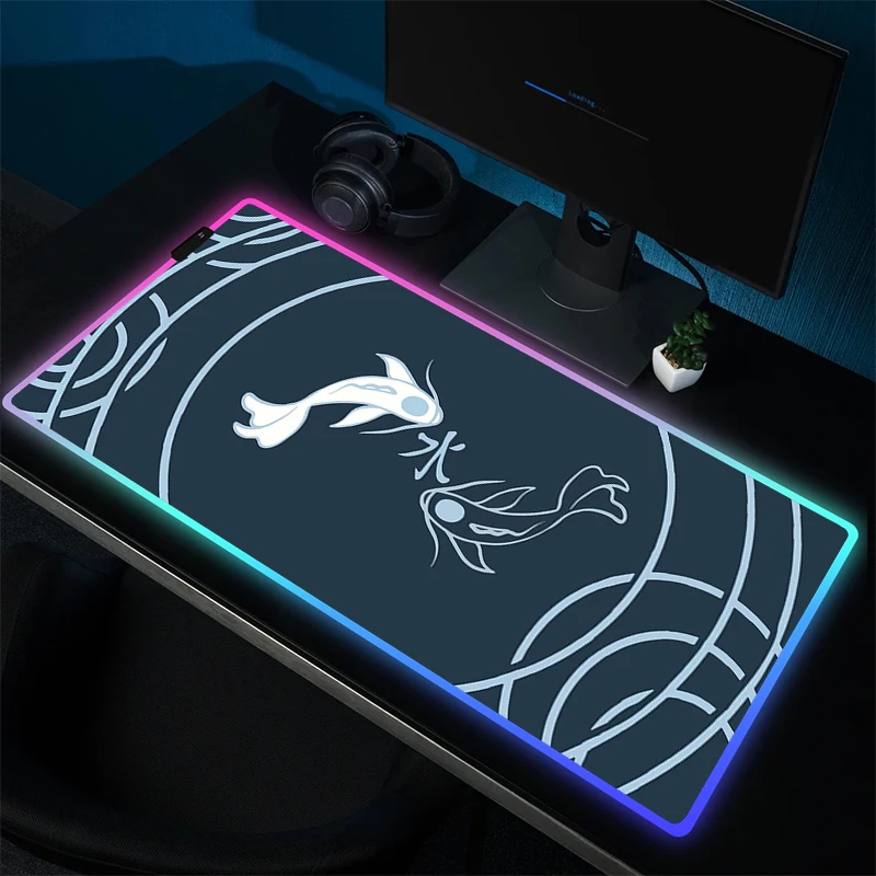 Коврик для мыши RGB Koi Taichi с подсветкой, Настольный коврик, большой игровой резиновый коврик для мыши, игровой нескользящий компьютерный ковер XL