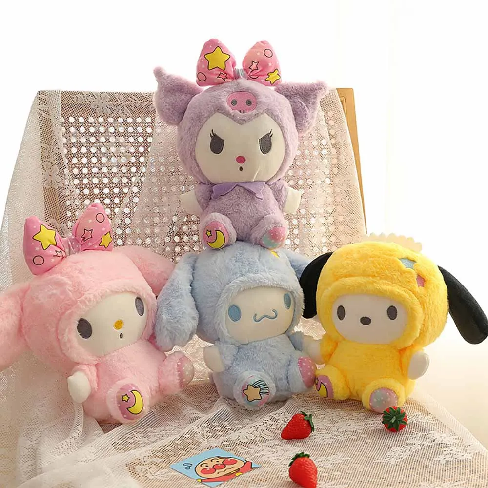 

Мультяшная плюшевая кукла Sanrio Kuromi Hello Kitty Melody Cinnamoroll Purin, мягкие набивные куклы, декор для комнаты, рождественский подарок для девочек