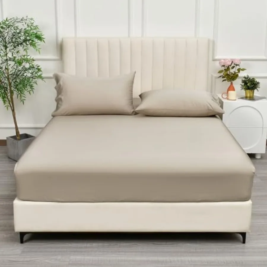 

100% Rayon Derived from Bamboo Fitted Sheet Size, 16" Deep Pocket, 2.5cm Wider Strong Elastic Easy Fit, Breathable Silky Soft S