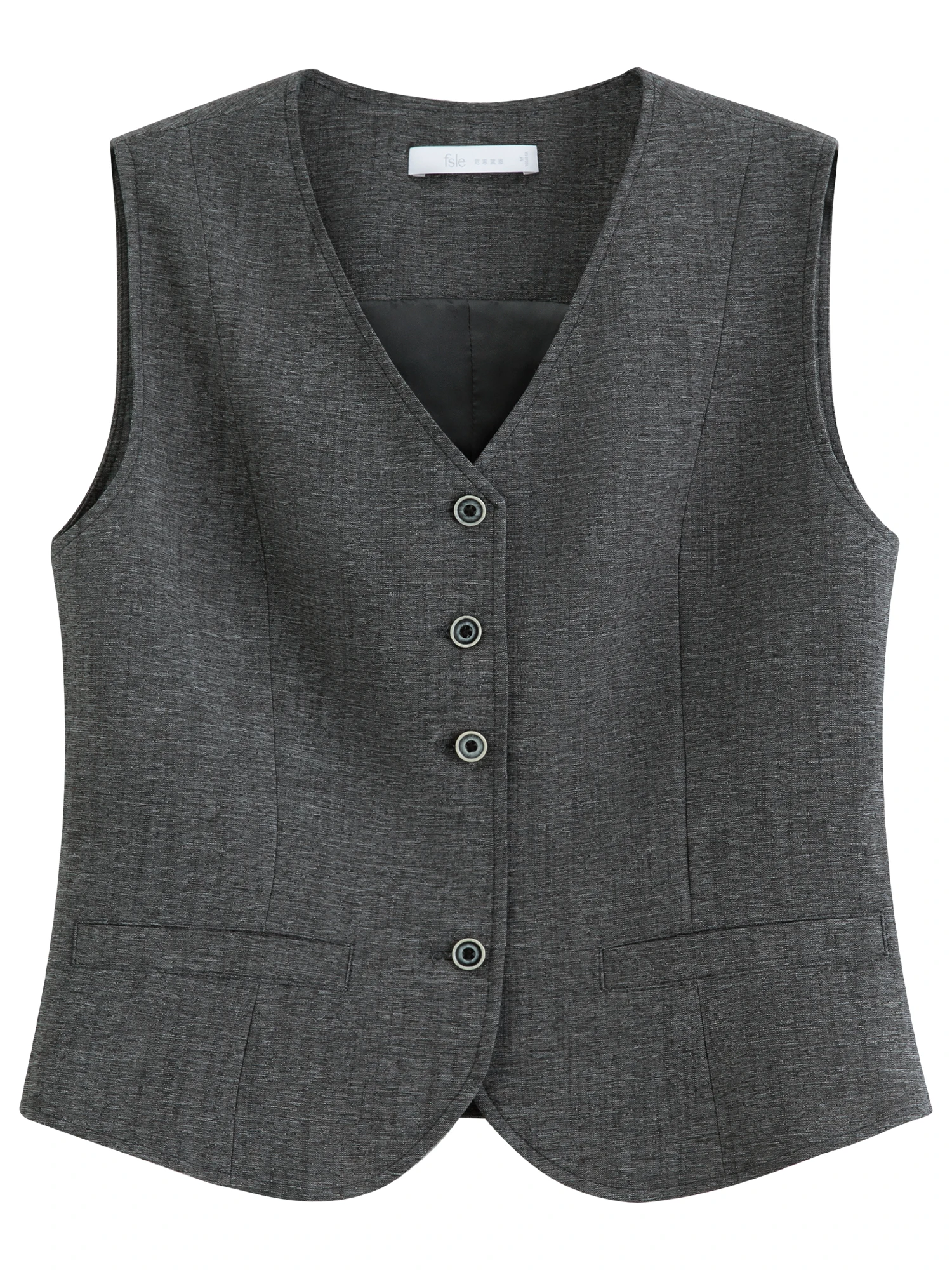 FSLE Damen Herbst 2026 Neuheit V-Ausschnitt Leinen Ärmellose Weste mit Karierter Rock-Set Elegantes Pendler-Outfit A-Linien Bodenlanger Rock – Detail 4
