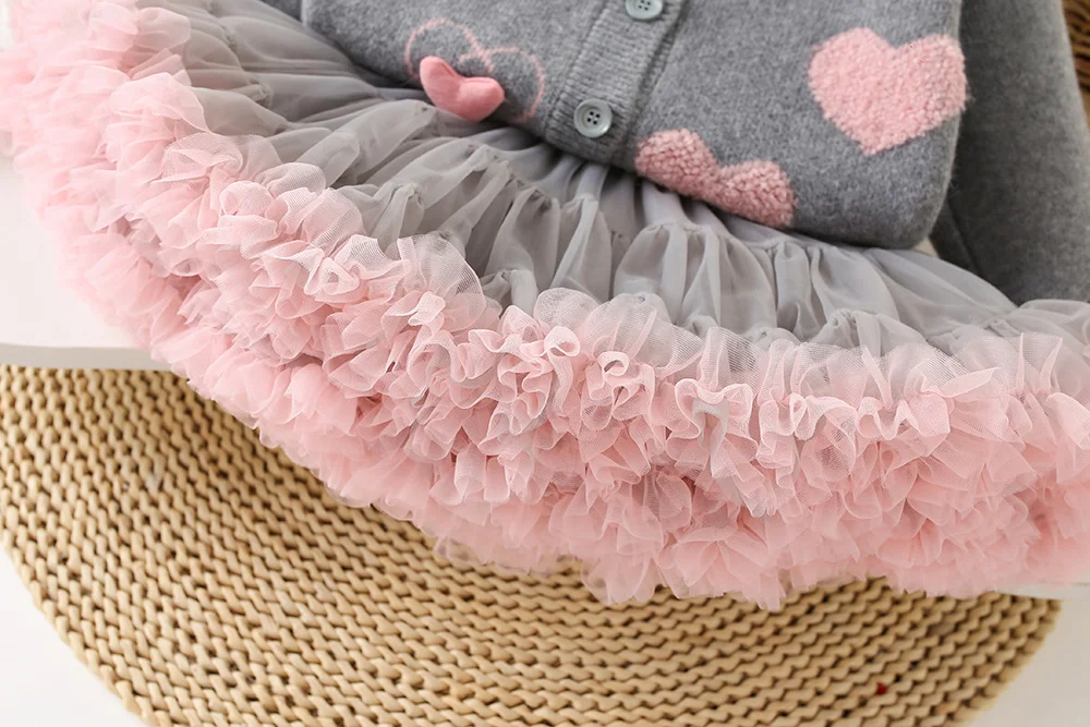 أطفال بنات لطيف سترة + تنورة لامعة مجموعة أزياء حساسة الأميرة الكورية طويلة الأكمام الانحناء الحياكة سترة معطف عالية الخصر A-l