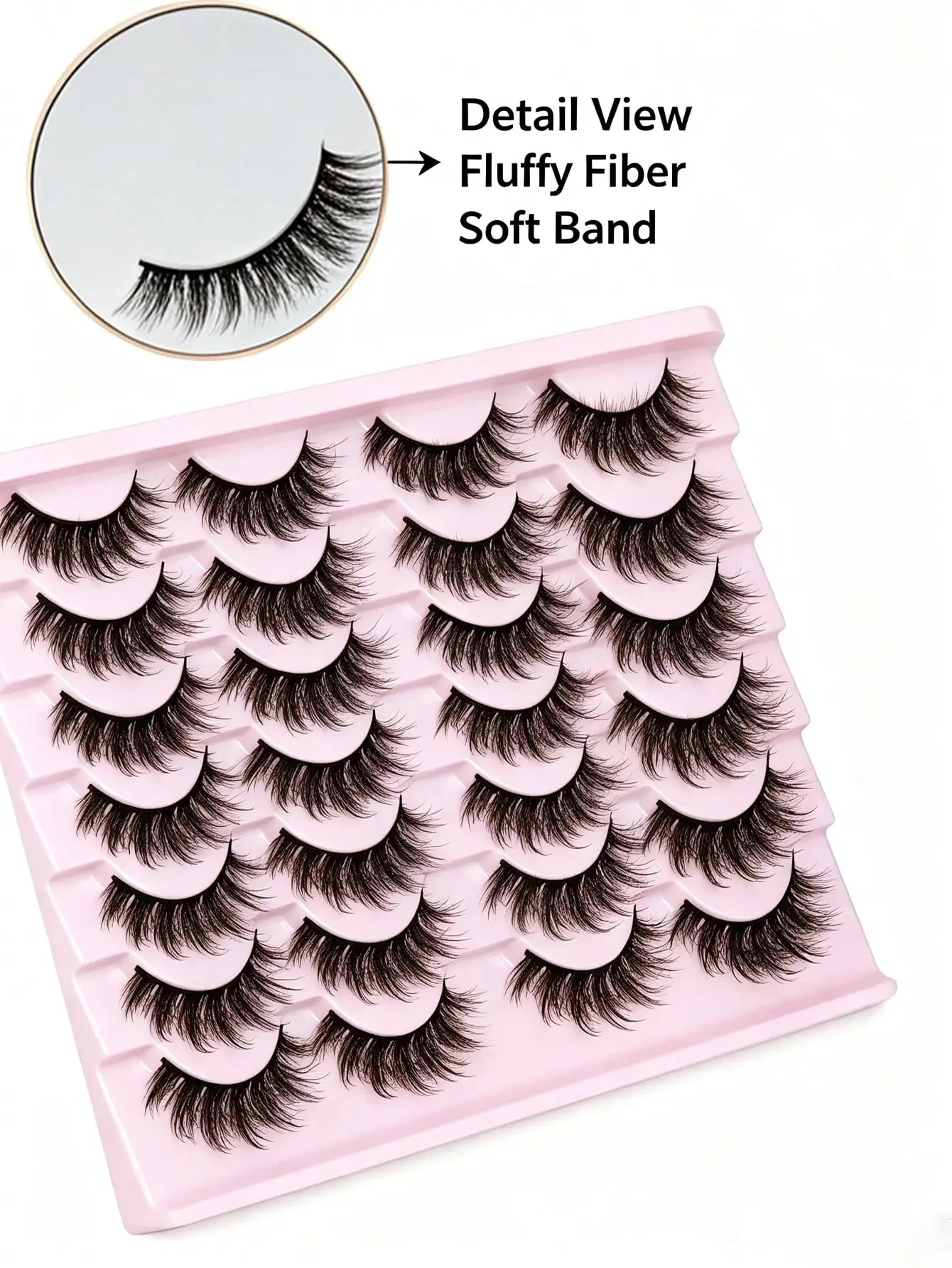 14 Paar künstliche Wimpern, natürliche Kunstnerzwimpern, flauschige, federnde Katzenaugen-Wimpern, 14 mm, 3D-Volumen-Streifen-Wimpern, Packung – Detail 3
