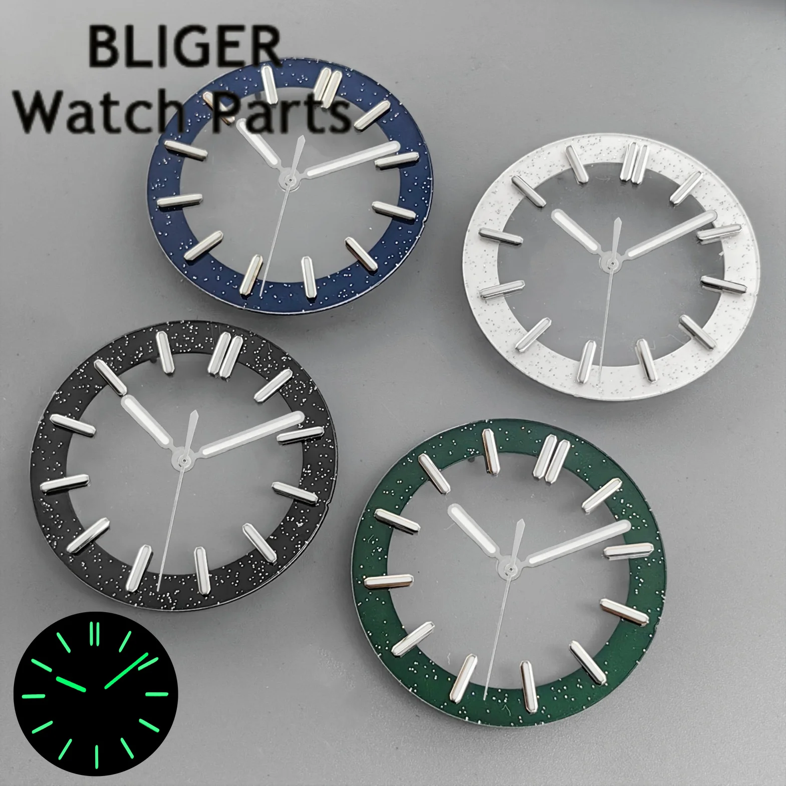 31.5mm Watch Dial Hands For NH35 NH36 NH70 NH71 NH72 Movement Black White Blue Starry Sky Transparent Watch Dial Green Luminouso