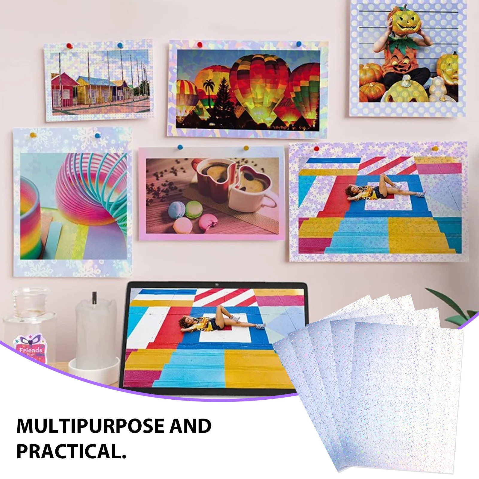 Holografisches Aufkleberpapier, bedruckbare Klebefolien für Etikettendrucker, glitzernde Oberfläche, glänzende Basteletiketten, Bürobedarf