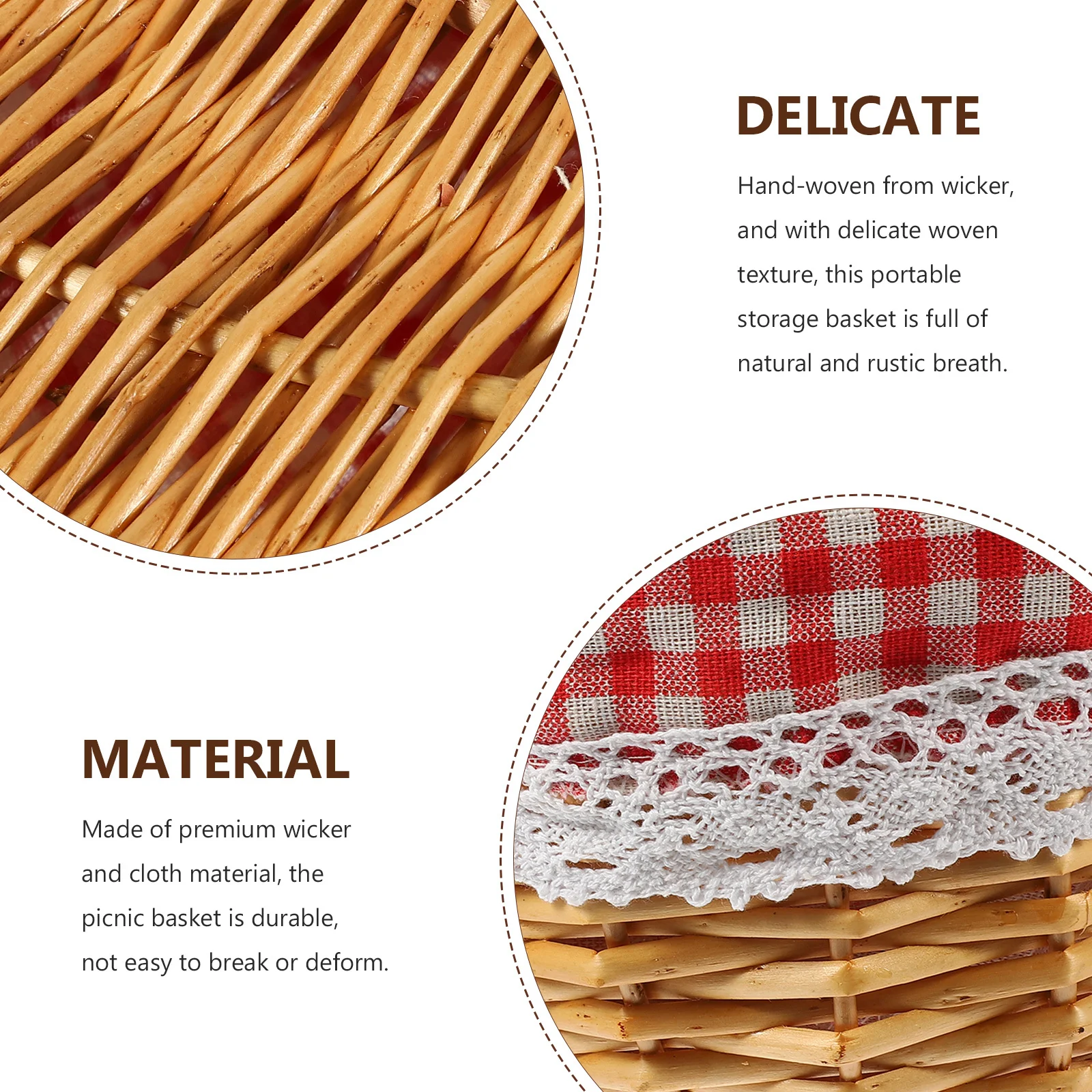 

Portable Picnic Basket with Lid Multi-Function Woven Storage Basket for Bread Fruits Vegetables Sundries Decorative Home Kitchen