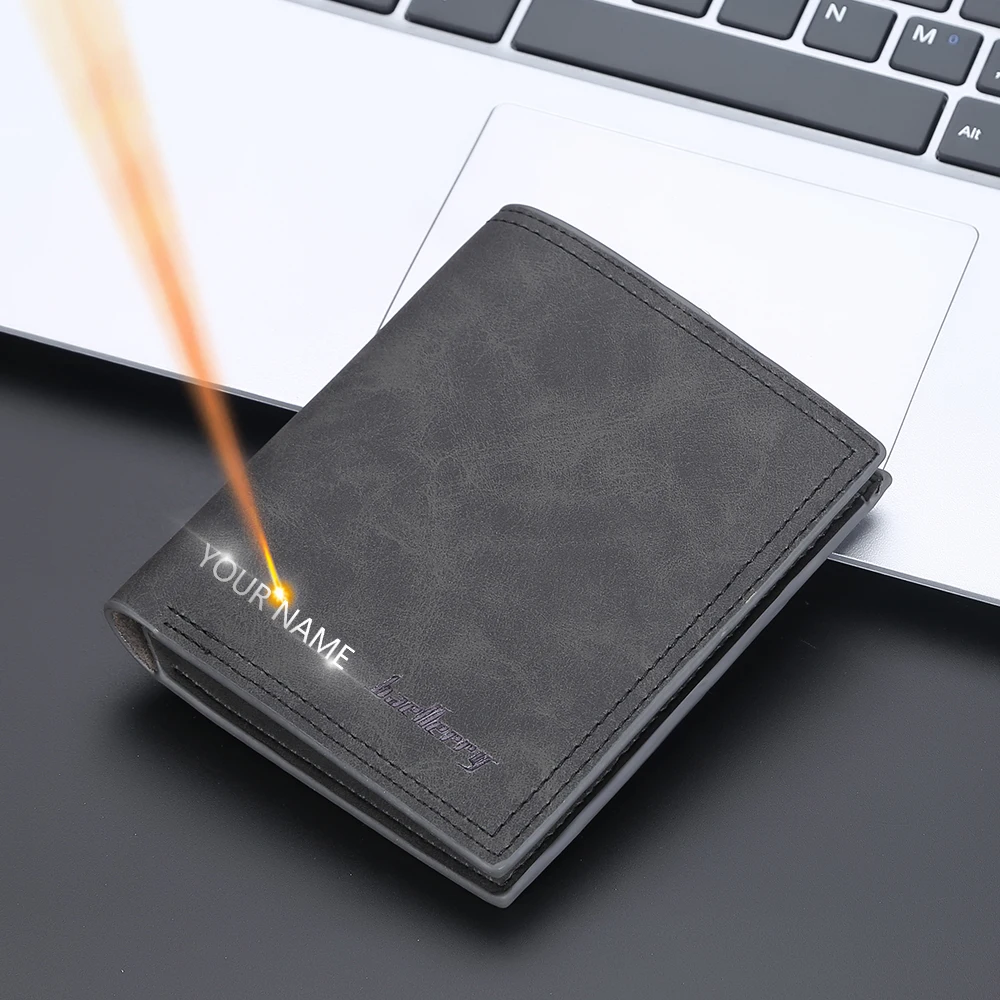 Baellerry Classic Men Wallets Name Engrave Card Holder High Quality Male Purse PU Leather Simple Men Wallets Carteria