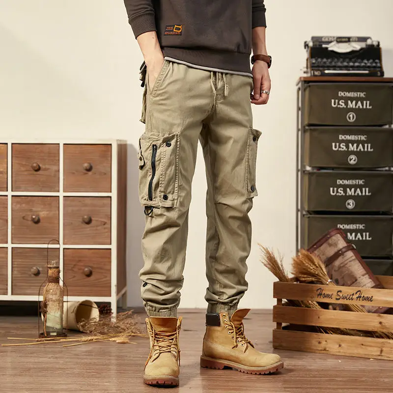 Spring Autumn Mens Cargo Pants Multi Pocket Khaki Trousers Casual Military Cotton Pants Men Plus Size Pantalon Cargo Homme