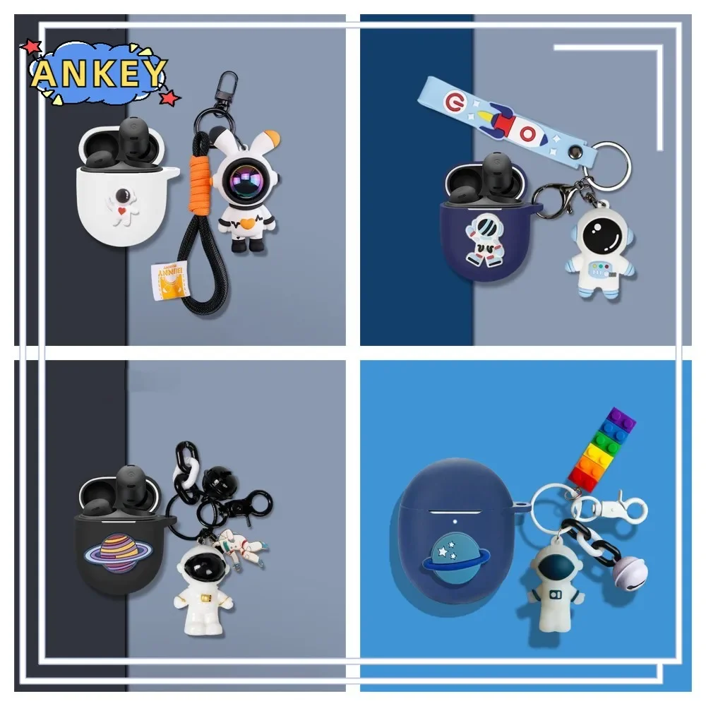 Google Pixel Buds Pro, Buds2, A-시리즈용 귀여운 만화 행성 우주 비행사 소프트 실리콘 보호 케이스 커버(키체인 포함)