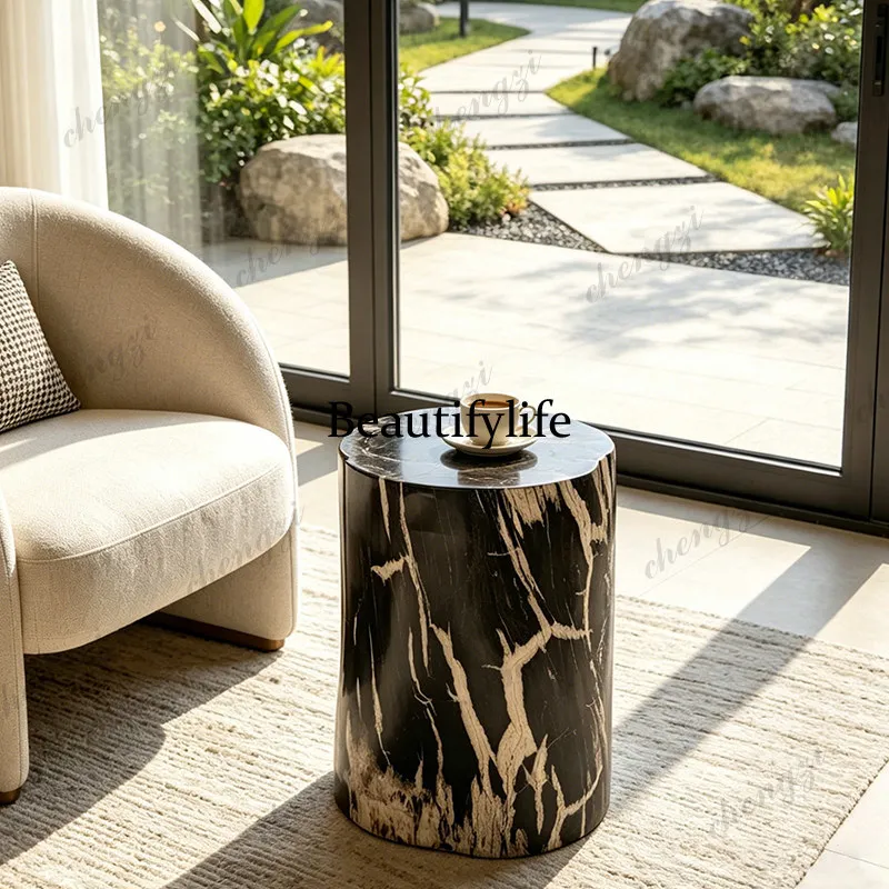Natural silicified wood fossil pier sofa edge light luxury modern seat soft decoration model room