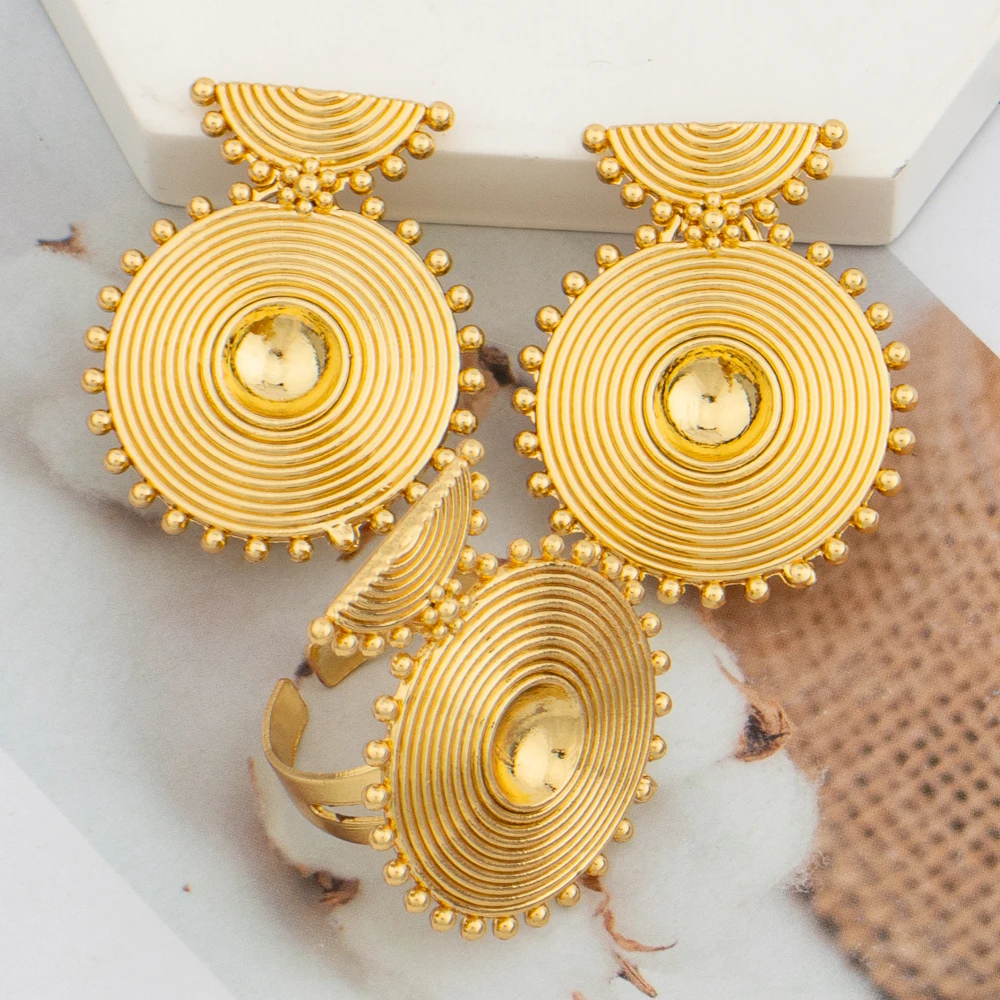 YM African Earrings and Ring Set Gold 5