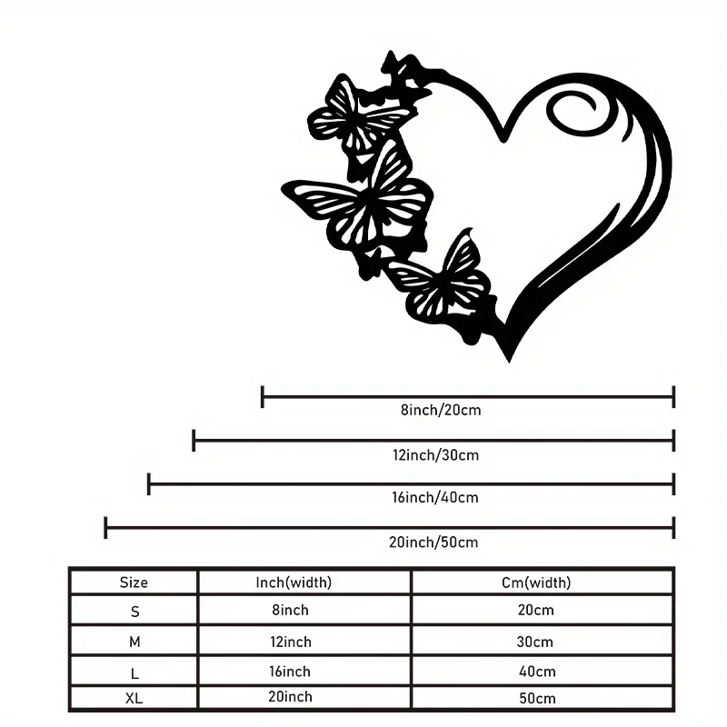 Butterfly & Heart Metal Wall Art, Elegant Black Iron Sign, Indoor Outdoor Bedroom Garden Decor, Valentine Wedding Romantic Gift