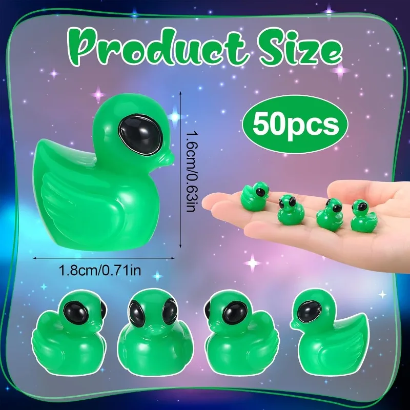 50PCS Mini Alien Duck Tiny Alien Figures Green Resin Duck Miniature Figurines for Party Favors Garden Yard Landscape Collectible