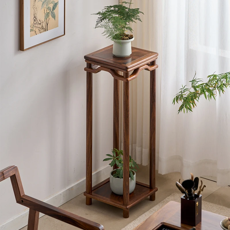 Walnut Wood Storage Rack Balcony Flower Stand Living Room Decoration Flower Table Solid Wood Shelf Chinese Flower Pot Bracket