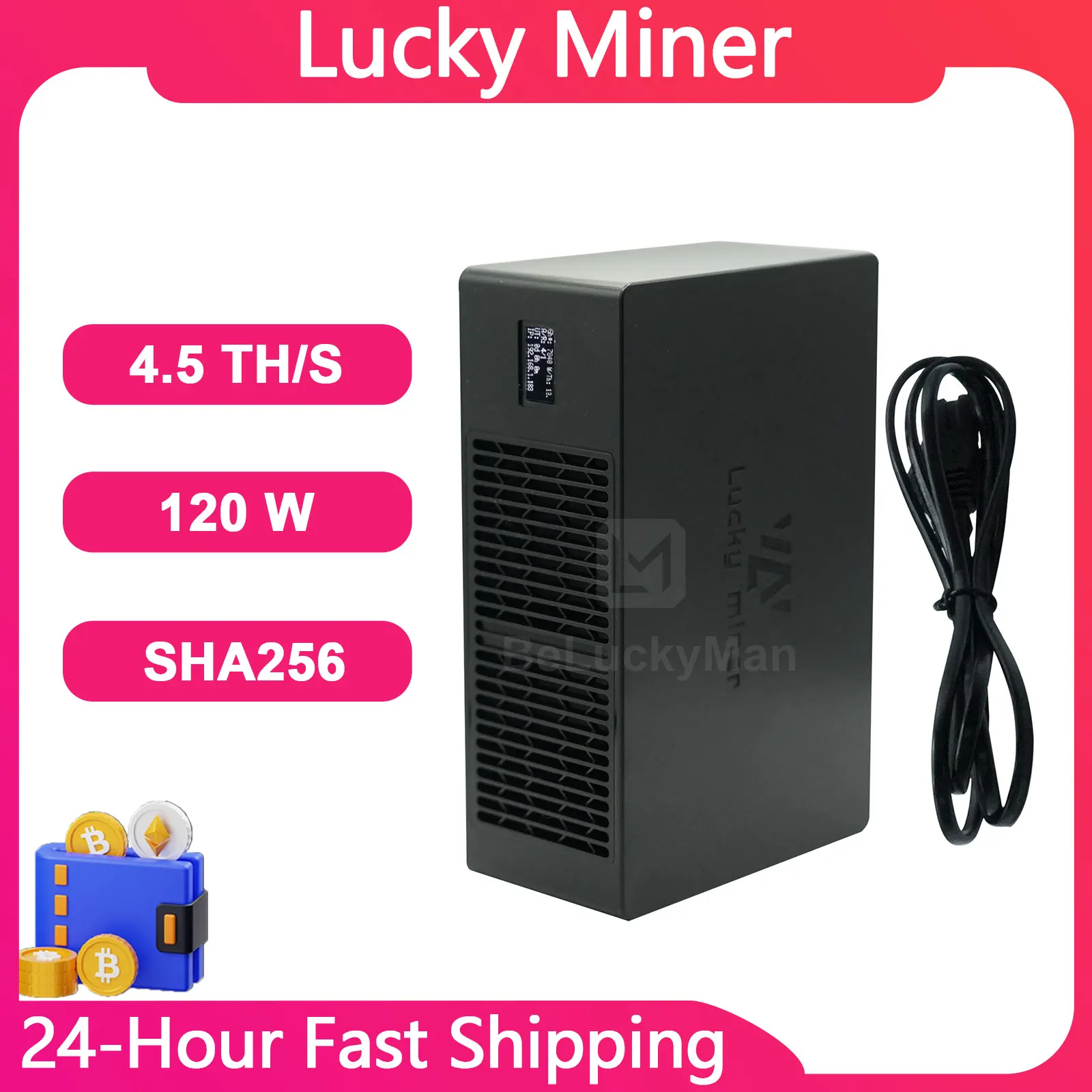 New Home Bitcoins SOLO Miner LV08 2.4GHz/WIFI 4.5TH/S BM1366 SHA256 BTC Miner Lottery Miner Lucky Miner Lv08