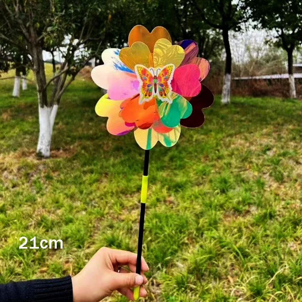 

Multistyles Film Sequins Sunflower Windmill Colorful Double Layer Wind Spinner Stake Laser Dazzling Color PET&Plastic