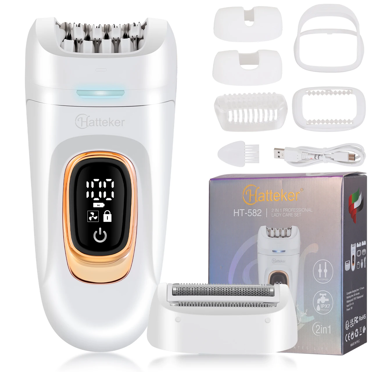 Hatteker 2-in-1 Epilator Smart Electric Hair Remover for Women Multi-functional Device USB Charging