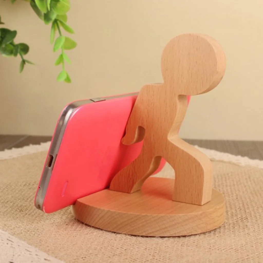 Cute Deer Shaped Wood Phone Stand Holder Handcrafted Universal Desktop Tablet Holder for Mobile Devices and Laptop