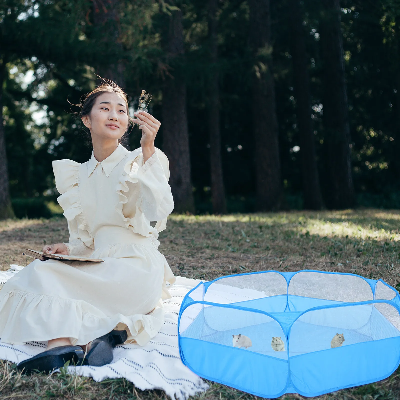 Cercado de Nylon para Animais de Estimação, Cercado Dobrável para Hamster, Coelho, Porquinho-da-Índia e Chinchila, Cerca de Atividades para Animais Pequenos