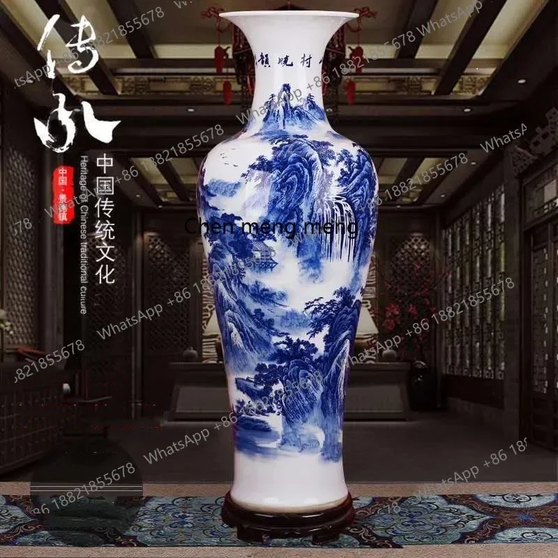 Jingdezhen ceramics hand-painted blue and white porcelain landscape living room home floor new house decoration ornament