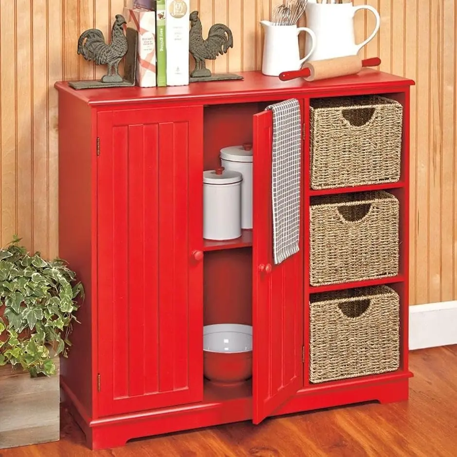 Beadboard Buffet Sideboard Storage Cabinet, Barn Red