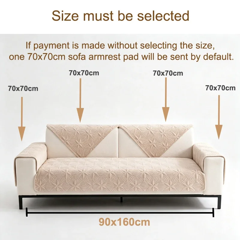 Short Plush Sofa Cover Cream Floral Embossed Non Slip Couch Cushion Protector Soft Warm Slipcover for Living Room Decor