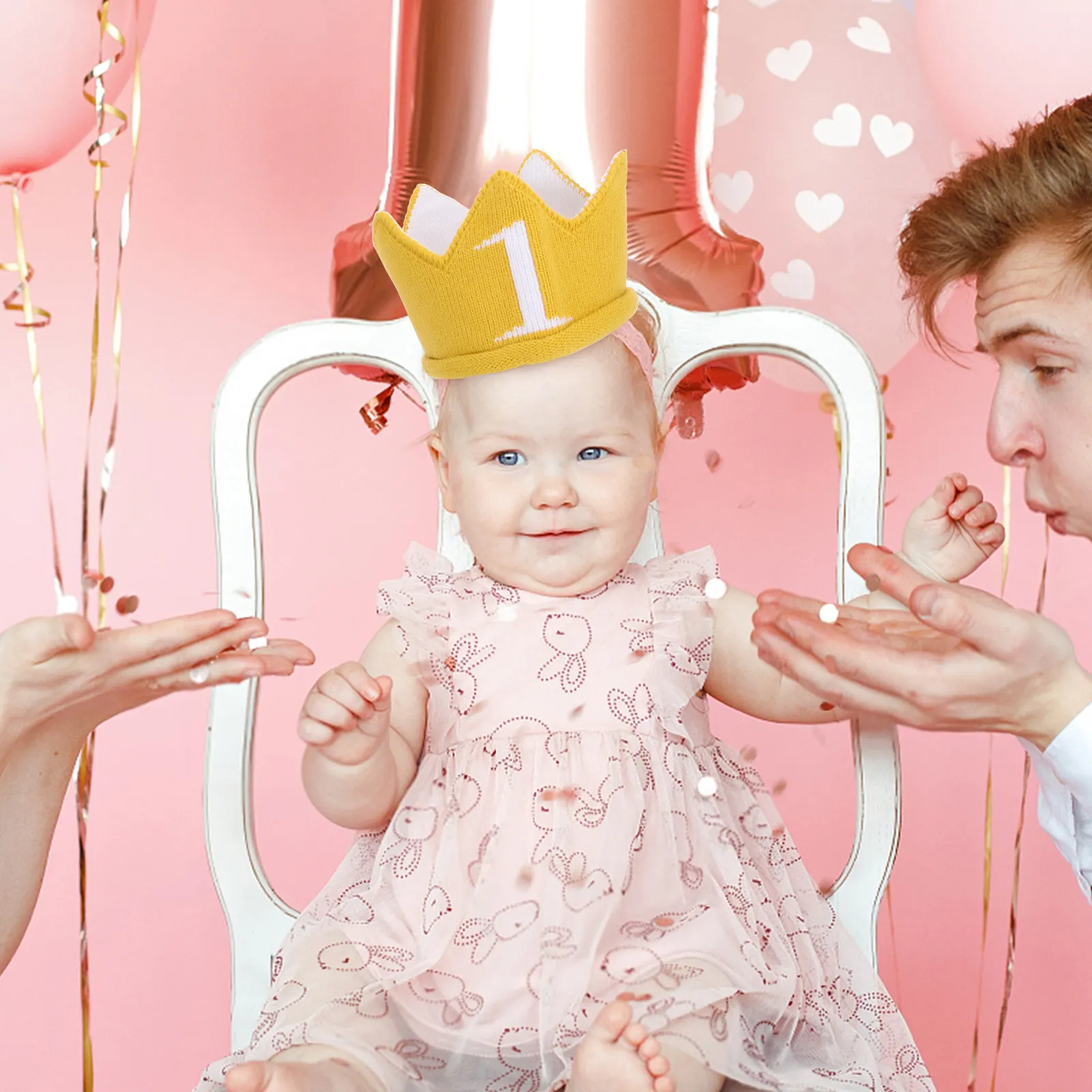 

Knitted Baby Crown Hat Yellow First Birthday Crown for 1 Year Old Toddler Birthday Photo Prop Soft Breathable Pull on Infant
