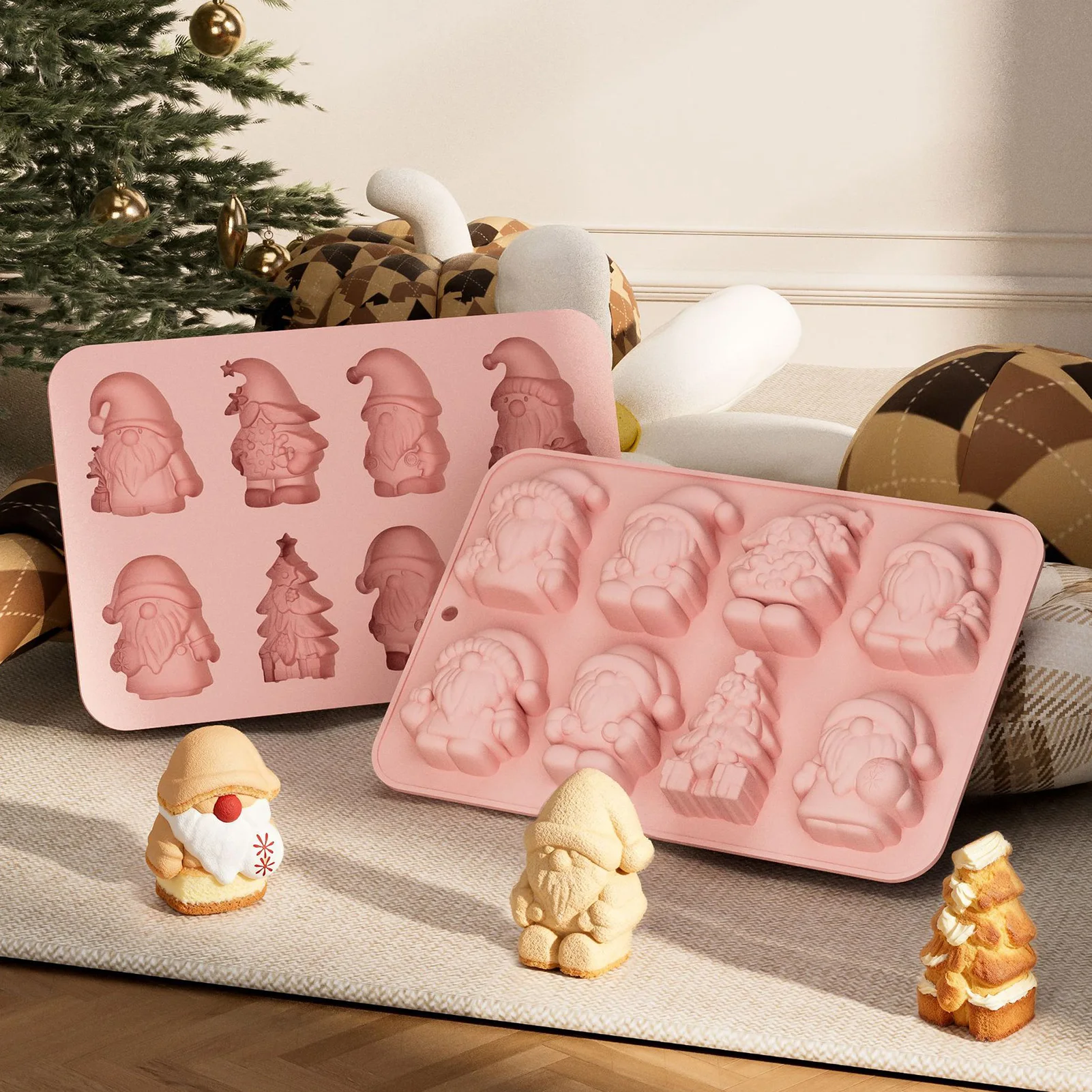Christmas Silicone Mold for Xmas Chocolate Decor 8 Cavity Baking Mould Santa Snowflake Tree Gingerbread Food Grade Baking Mould