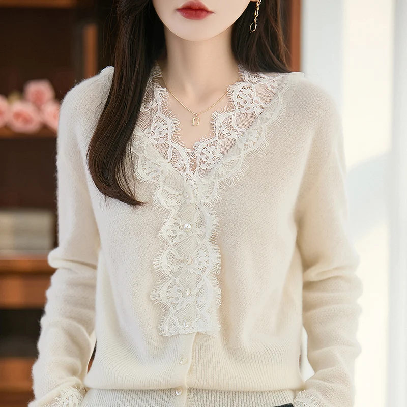 

FRSEUCAG 100, женский кардиган из мериносовой шерсти, свитер с v-образным вырезом, весенне-осенняя куртка с длинными рукавами, тонкий женский шерстяной свитер, новый продукт