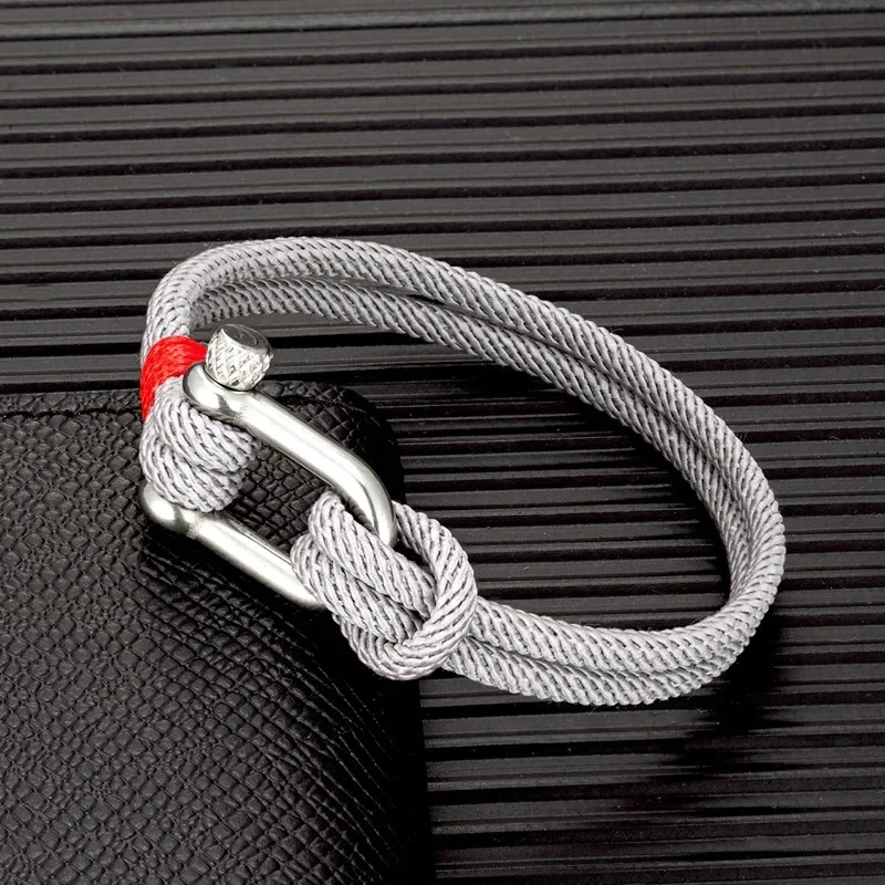 Popular Retro Stainless Steel U Buckle Bracelet For Men Classic Simple Hand Woven Rope Life Saving Bracelet  boys Jewelry