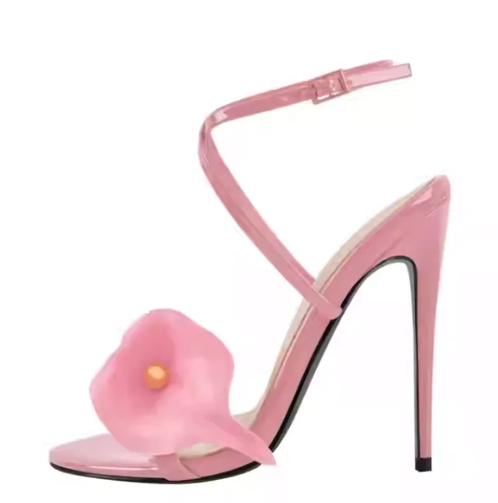

2026 New Summer Women's Pink Green Red Round Toe Flower Cross Strap Sandals 12cm High Heel Fashion Sexy Beach Dress Sandals