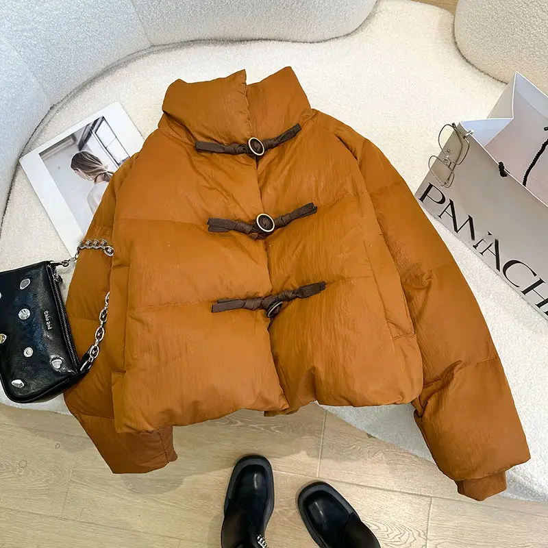 New Short Cotton-padded Jacket Women Winter Design Sense Style Featuring Loose Stand-up Collar Warmth Thickened Bread Is Trendy