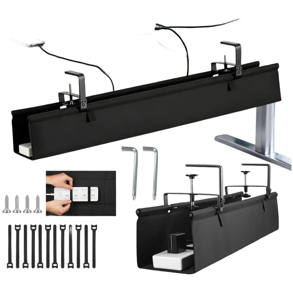 Sturdy Oxford Cloth Cable Organizer Bag Designed to Hang Under Desk Using Clamp Mount No Screws or Adhesives Needed