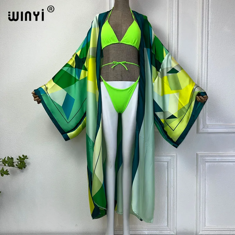 WINYI dresses for women print Bikini set fashion cardigan Africa beach wear cover-up beach outfits for women