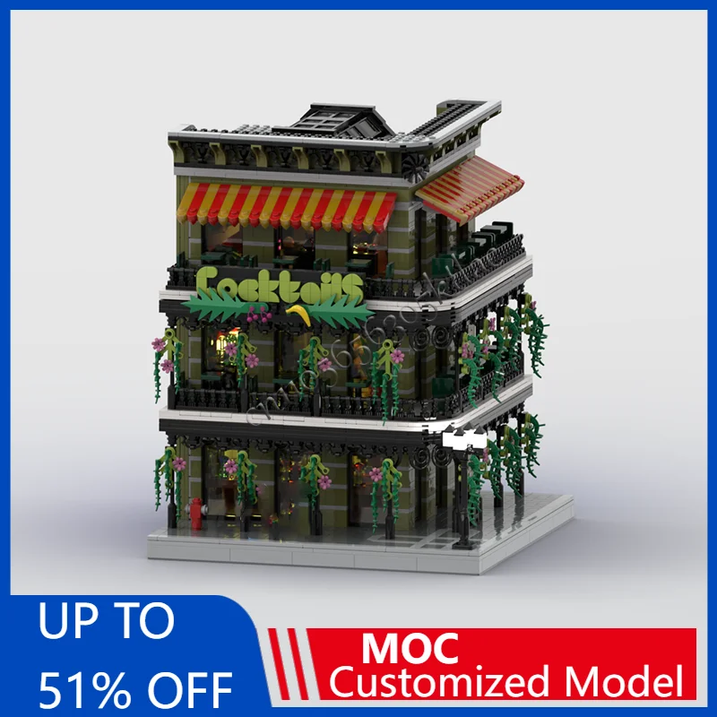 

New 4483 PCS MOC City Street Views Modular Three Story Cocktail Bar Building Block Educational Assembly Kids Toys Birthday Gifts