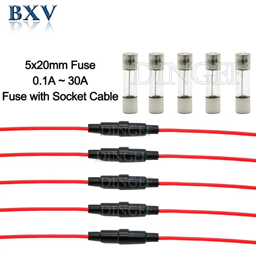 10PCS 5PCS 5*20mm Glass Fuse Holder Screw Type 5X20mm with 5PCS 22AWG Wire Cable 5X20MM Glass Fuse Tube (5PCS+5PCS=10PCS) 5set