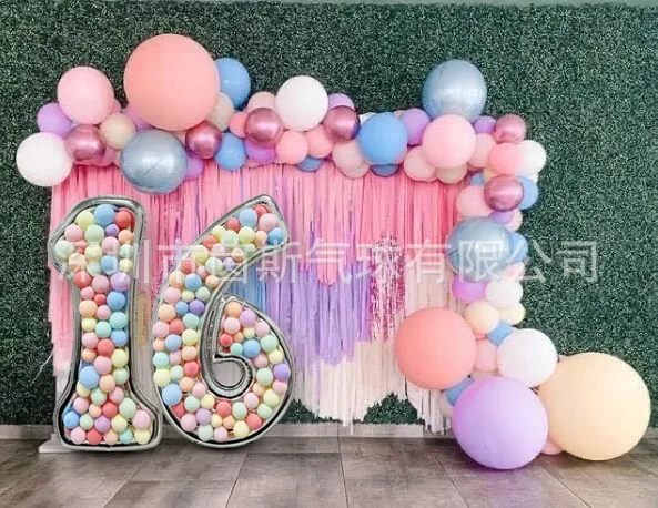 65Inch Giant Foil Number Balloon DIY Filling Frame Kids 1st Birthday Party Decoration Wedding Anniversary Supplies Mosaic Box