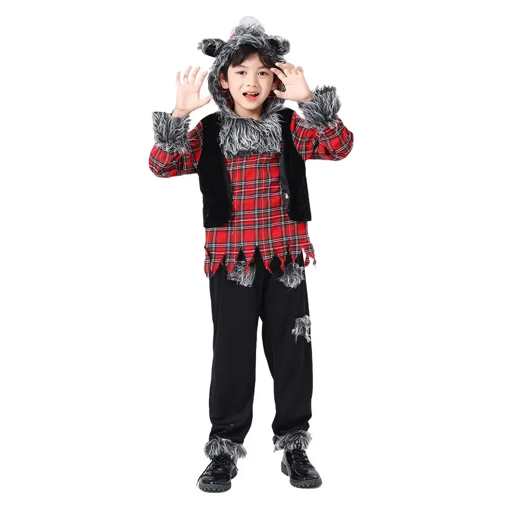 Halloween Werewolf Costumes Girls and Boys Wolf Uniform Suit Role Playing Party Clothing Performance Dress Up Top & Pant