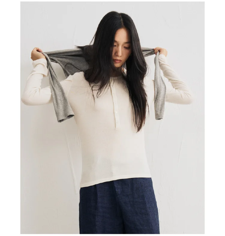 2026 Damen Herbst Dünne Basic Langarm T-Shirts O-Ausschnitt Gestrickte Lyocell-Wollmischung Pullover Lässige Oberteile für Damenmode – Detail 22