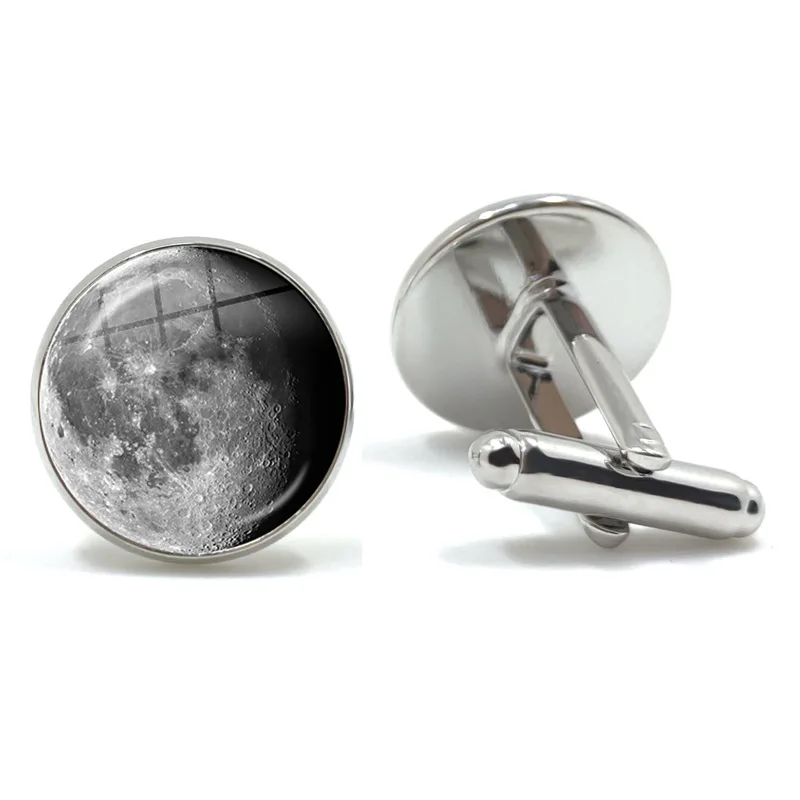 Phase Of The Moon Pattern Cufflinks 16mm Glass Cabochon New Moon Lunar Eclipse Cuff-link Jewelry for Astronomy Enthusiast Gift