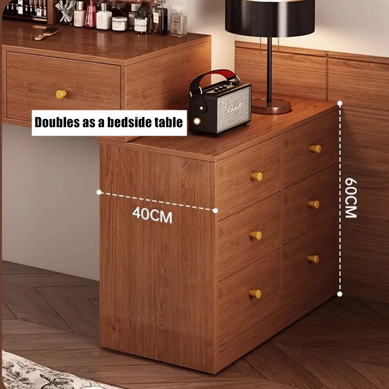 Cassettiera in legno massello, cassettiera a specchio con diodo luminescente, mobili per camera da letto rimovibili per hotel