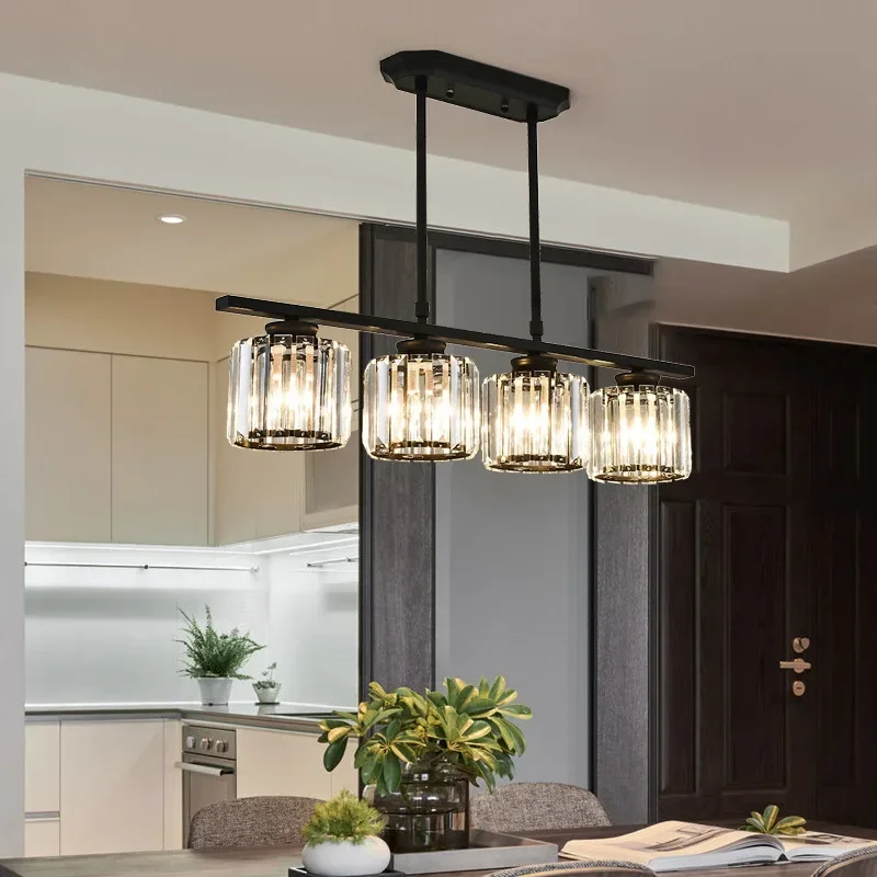 Modern light luxury chandelier dining room crystal lamp simple atmosphere four-head living room golden one-word long ceiling