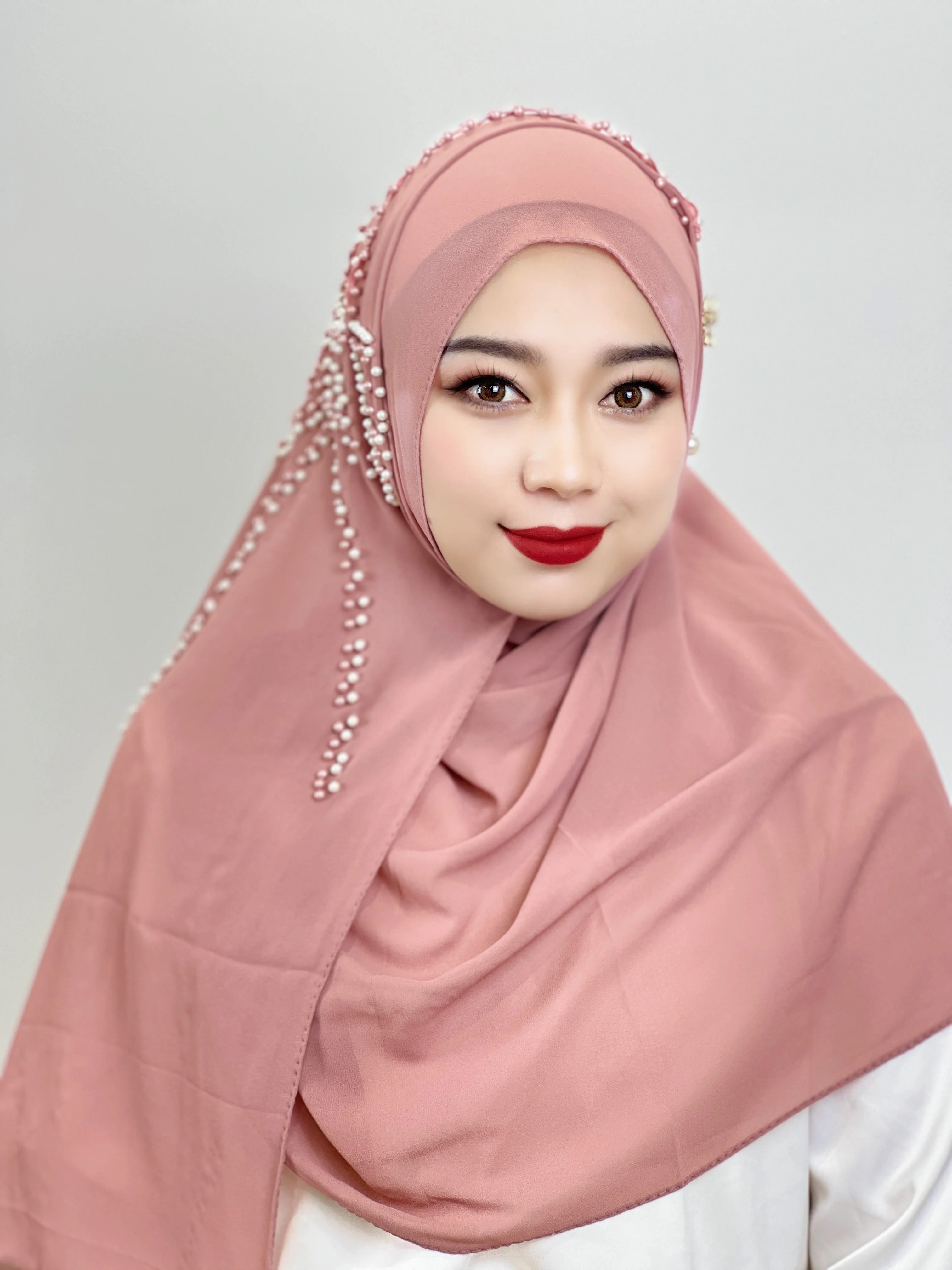 Moslemisches Hijab Blume Ornament Bogen Perlen Perle Chiffon Islamischen Hut Turban Hut Haarausfall Kopf Schal Wrap frauen Hijab stirnband