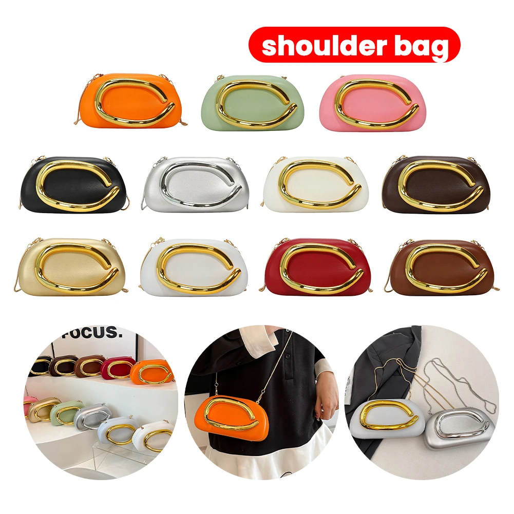 

Women Leather Crossbody Shoulder Bag with Chain Metal Decoration Evening Bag Hand-held Shoulder Clutch Bag for Evening Dinner