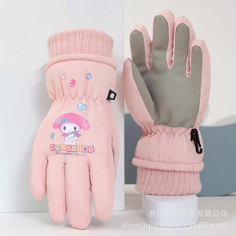 child ski Gloves Sanrios outdoor  Kuromi Anime  Kawaii Cycling windproof Anti-slip thicken Protection from cold keep warm cute