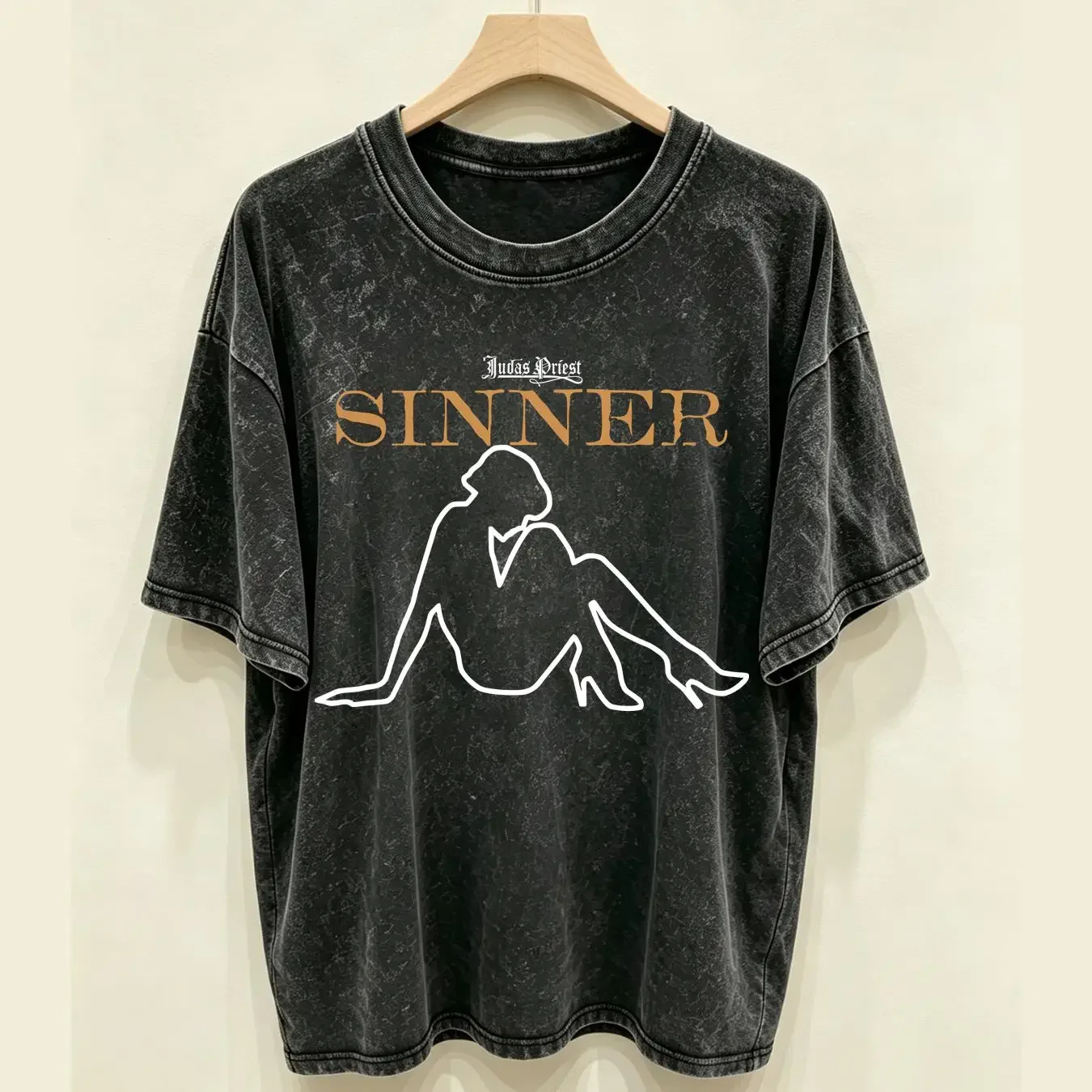 washed T Shirt judas priest sin after sinner slogan lady vintage Washed Top For Everyday Wear streetwear Stretched Slightly