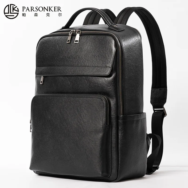 Simple and genuine leather men's simple and high-end travel backpack, large-capacity multi-functional 16-inch computer bag