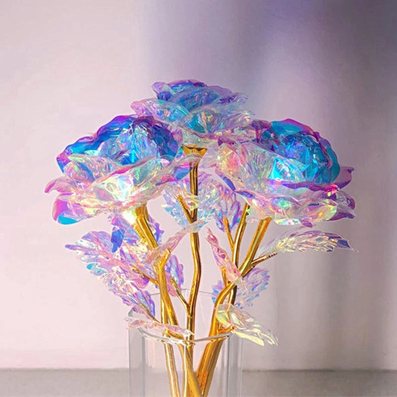 Simulación de flores de lámina dorada, flores de oro de 24k, rosas de plástico, rosas artificiales coloridas, regalo de San Valentín, decoración de fiesta